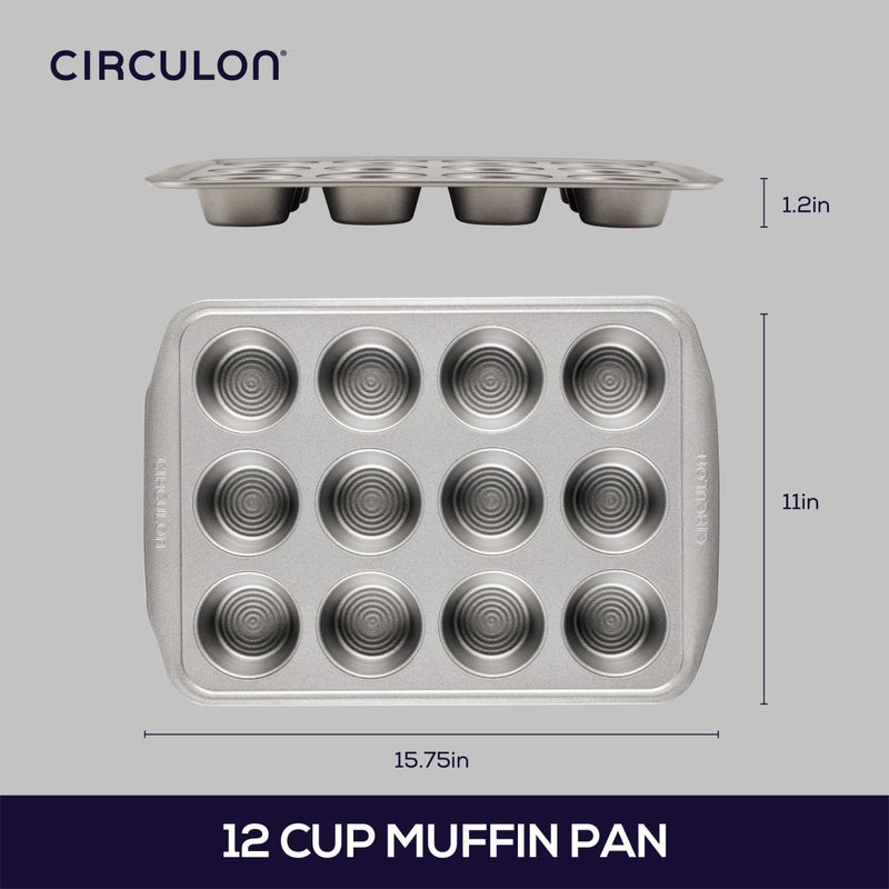 Circulon Nonstick Bakeware 12-Cup Muffin Tin, Gray, Steel - Image 2